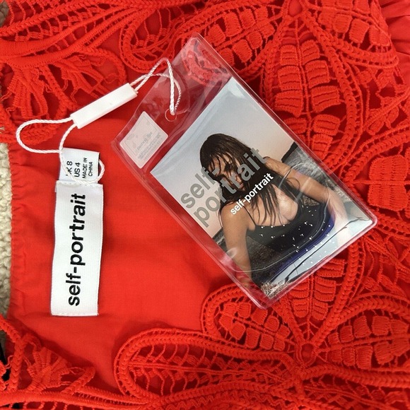 Self Portrait NWT Red Macrame Lace Mini Dress Sz 4 MSRP $465 - Picture 5 of 9